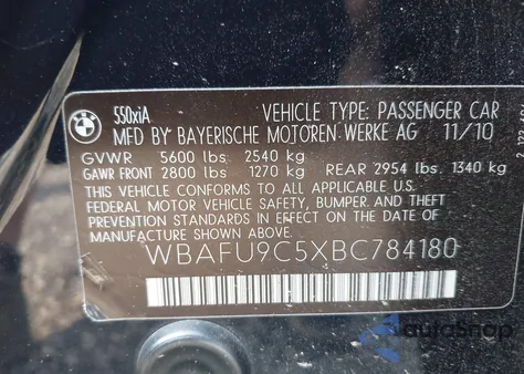 2011 BMW 550I xDrive from USA, damaged, VIN WBAFU9C5XBC784180